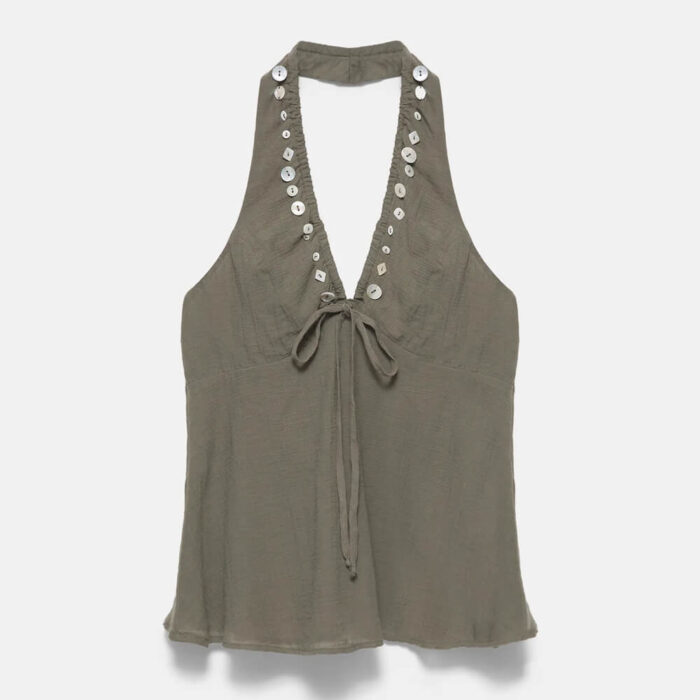 Neckholder-Top mit Knopfleiste
